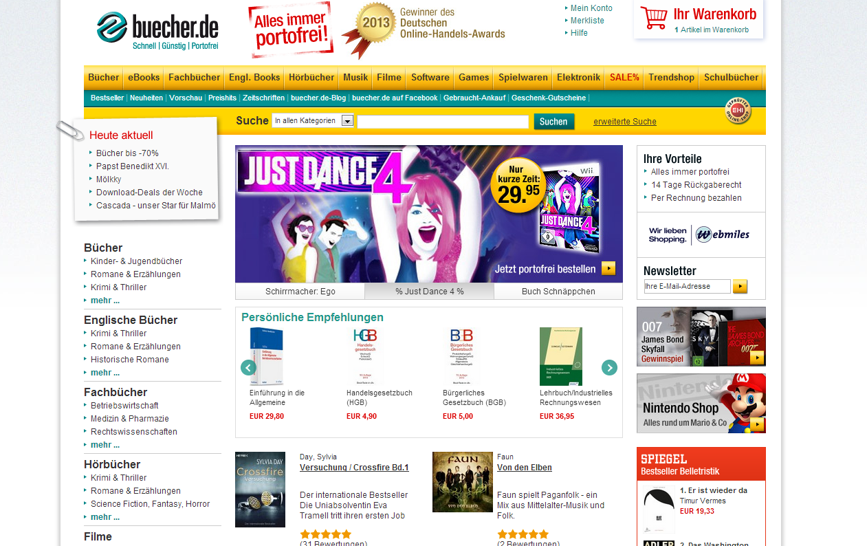 OnlineShop Bücher.de Screenshot